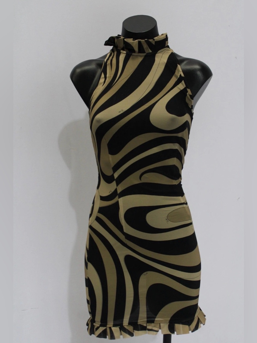 Pucci Sleeveless High-Neck Black and Tan Bodycon Dress